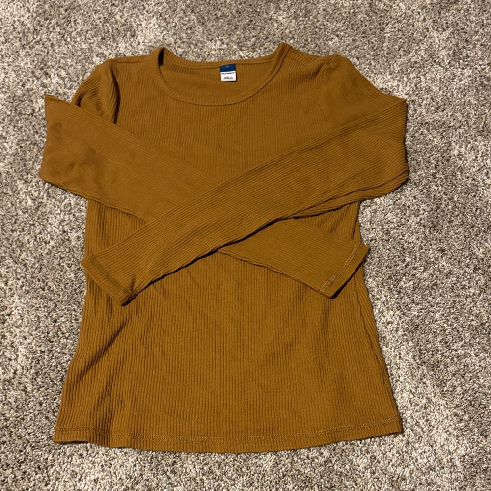 Brown Ribbed Long Sleeve Top